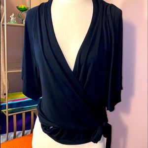 Banana rebublic black wrap shirt sleeved modal top